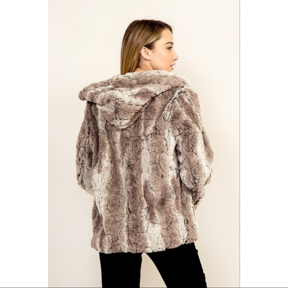 Olivaceous Hooded Faux Fur Jacket